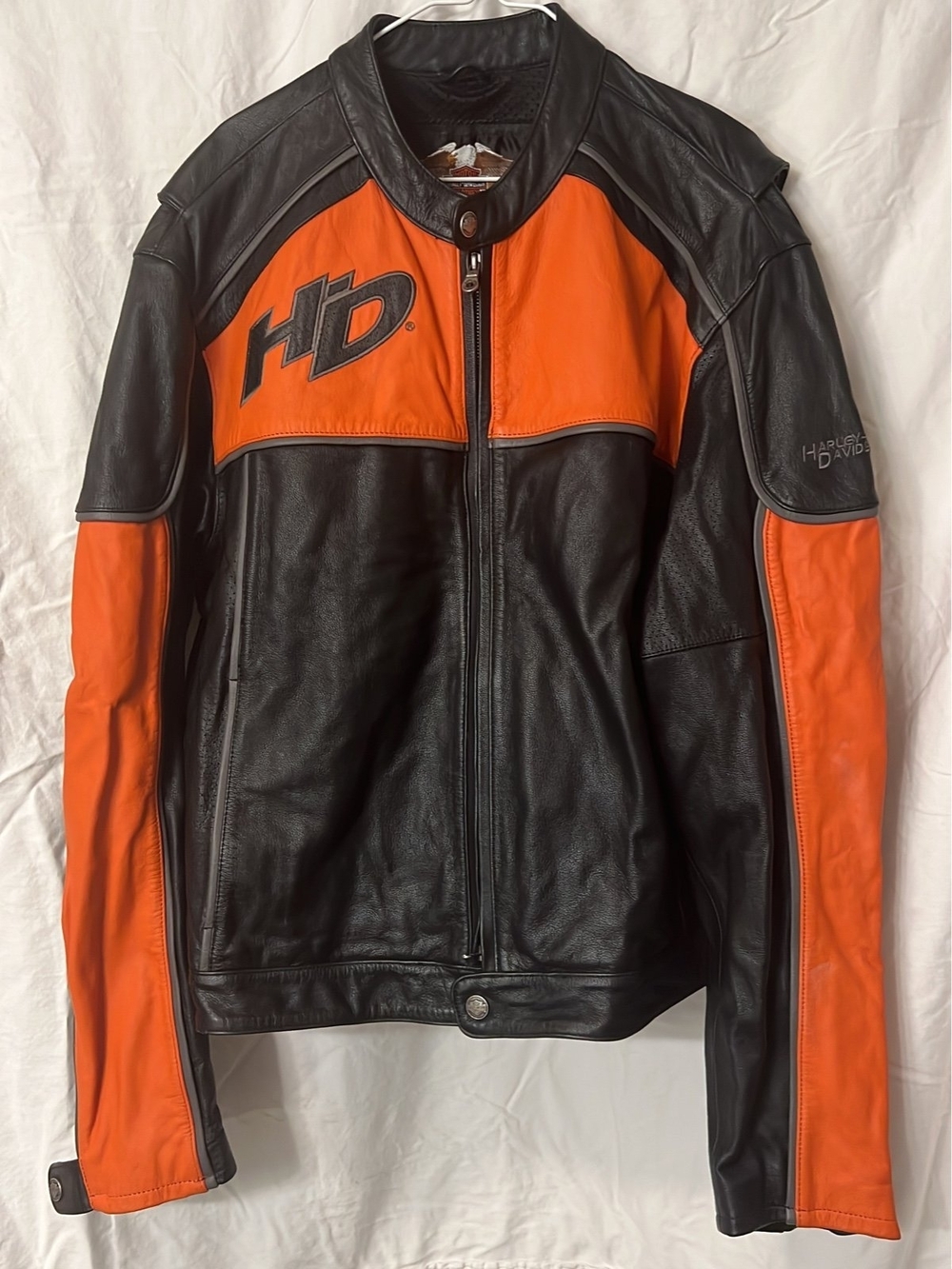 Harley-Davidson Black and Orange Leather Motorcycle Jacket NWOT